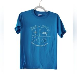 Hanes Single Stitch T-shirt Vintage 1994 Men's Size Small Blue Graphic Print Tee